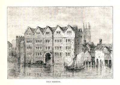 Kall hamn. Medieval Mansion House North Bank of Thames ovanför London Bridge, 1894 av Walter Thornbury