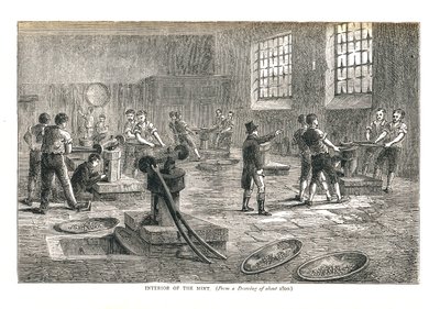 Myntverkets inre från en teckning från omkring 1800, 1878 av Walter Thornbury