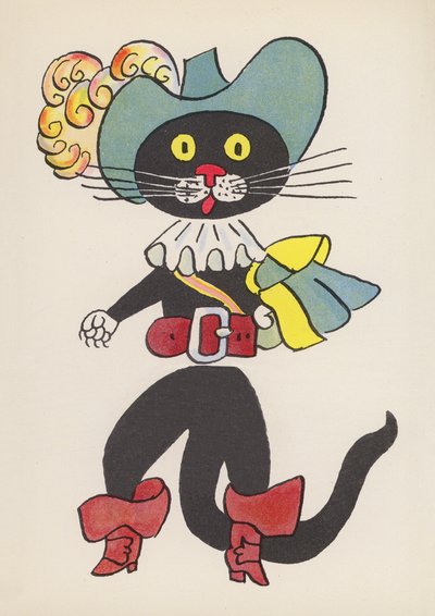 Figurer från barnböcker: Mästerkatten i stövlar (färglitografi) av Walter Trier