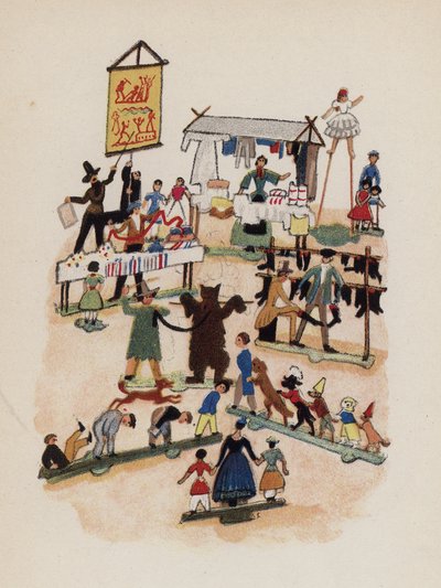 Gammal leksak målad av Walter Trier (färglitografi) av Walter Trier