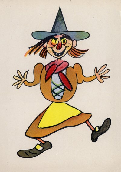 En av Walter Triers Crazy People (färglitografi) av Walter Trier