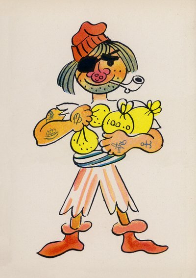 En av Walter Triers Crazy People (färglitografi) av Walter Trier