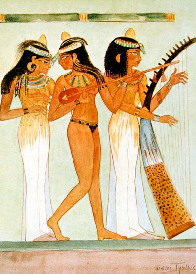 Forntida egyptiska musiker och en dansare, 1910 av Walter Tyndale