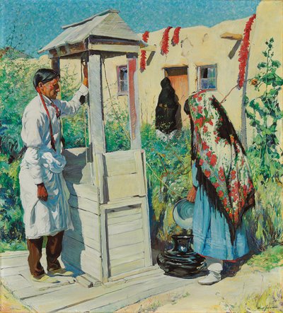 A Pueblo Well Scene (olja på duk) av Walter Ufer