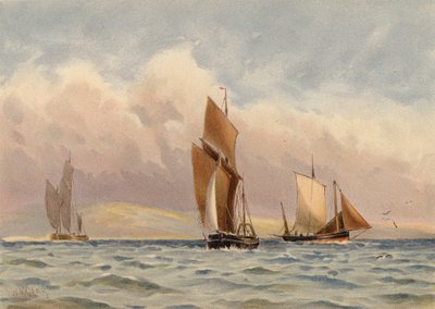 Boulogne Luggers utanför den franska kusten (färglitografi) av Walter William May