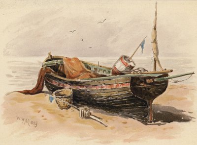 Fransk fiskebåt (färglitografi) av Walter William May