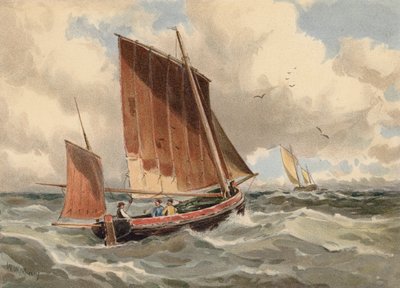 Fransk lugger som sticker ut till havs (färglitografi) av Walter William May