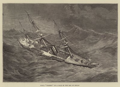 HMS Brådskande i kuling i Biscayabukten av Walter William May