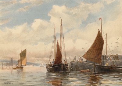 Penzance Luggers vid Newlyn (färglitografi) av Walter William May
