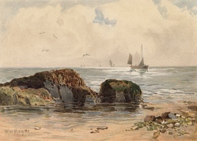 Stenar vid lågvatten (färglitografi) av Walter William May