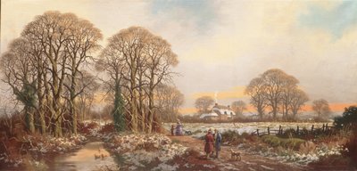 A Rustic Lane at Yuletide (olja på duk) av Walter Williams