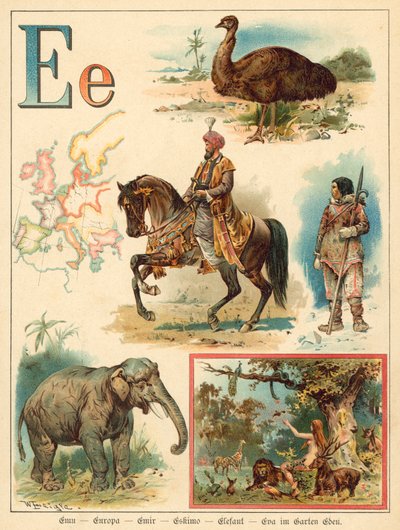Bokstaven E (chromolitho) av Walter Zweigle