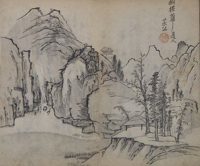 Landskap efter Wu Zhen 1280-1354, från Mustard Seed Garden Manual of..., första upplagan, 1679. av Wang Gai