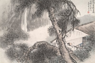 Läsning i Avskild Pine Studio (Song yin an) av Wang Su