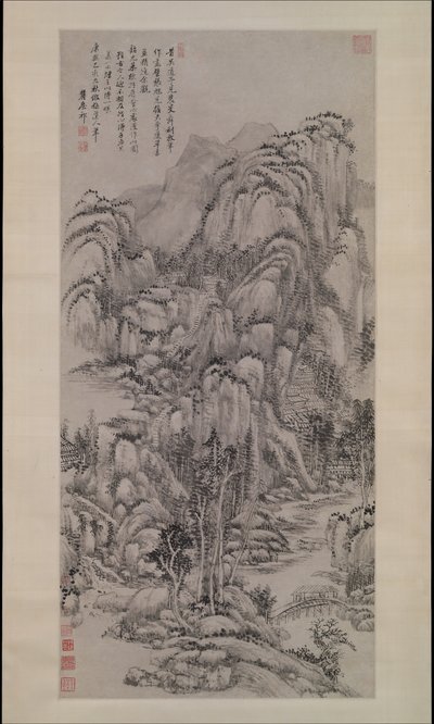 Landskap efter Wu Zhen, daterat 1695. av Wang Yuanqi