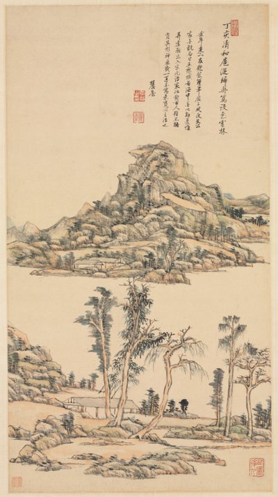 Landskap i färgstilen Ni Zan av Wang Yuanqi
