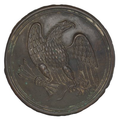 Tallrik med stämplad mässingsörndesign från ett patronboxbälte, 1862-1865. av Warren H. Wilkinson
