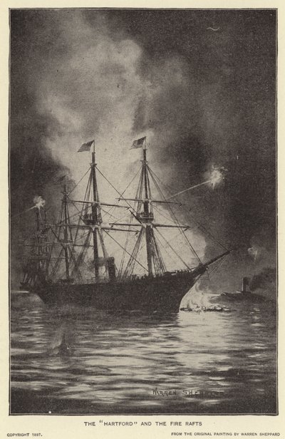 "Hartford" och eldflotterna (litho) av Warren Sheppard