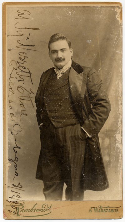 Porträtt av operasångaren Enrico Caruso 1873-1921, 1900-talet. av Warsaw. Photo studio Rembrandt