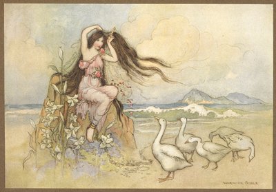 Marziella on the Seashore från, The Two Cakes. av Warwick Goble
