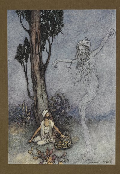 Plåt 26: "Nu frisör, jag ska förgöra dig. vem ska skydda dig?", från Folk-Tales of Bengal ... Med 32 illustrationer i färg av Warwick Goble (Edition de luxe.) av Warwick Goble