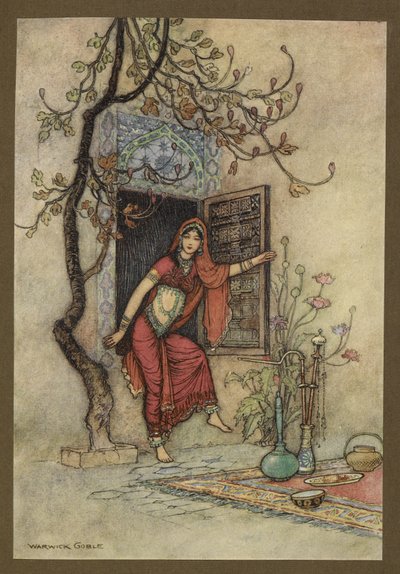 Plåt 7: "The Girl of the Wall-Amirah." Folk-Tales of Bengal ... Med 32 illustrationer i färg av Warwick Goble (Edition de luxe) av Warwick Goble