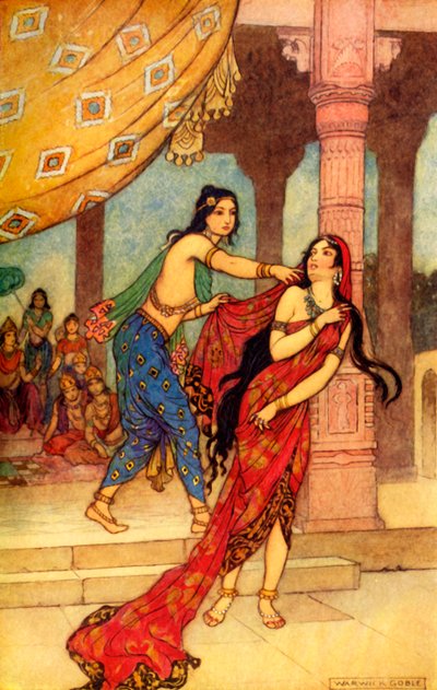 "Drottning Draupadis prövningar", 1913. av Warwick Goble