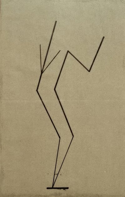 Analytisk ritning baserad på foton av den dansande Palucca, parallell konstruktion från en punkt nedan av Wassily Kandinsky