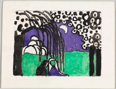 Förslag till färgträsnittet "Två kvinnor i månlandskap" av Wassily Kandinsky