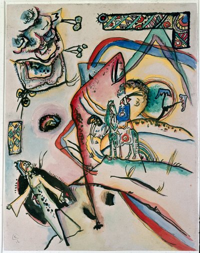 Expressionism: "" The Horseman"" Målning av Vassily Kandinsky (eller Wassily Kandinsky eller Kandinsky, 1866-1944). 1916 New York, Museum of Modern Art av Wassily Kandinsky