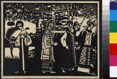 Femmes dans la foret - Kvinnor i skogen (Frauen im Wald), av Kandinsky, Wassily Vasilyevich (1866-1944). Träsnitt av Wassily Kandinsky
