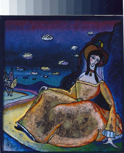 ""The Lady in Her Golden Dress"" Målning av Vassily Kandinsky (eller Wassily Kandinski eller Kandinskij av Wassily Kandinsky