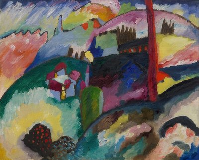 Landskap med en fabriksskorsten. 1910 av Wassily Kandinsky