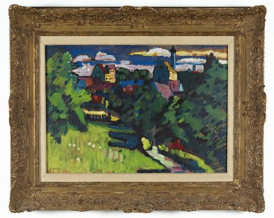 Murnau - utsikt med slott, kyrka och järnväg av Wassily Kandinsky