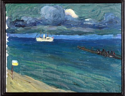 Rapallo (Italien). Landskap med en ångbåt. (Rapallo. Landskap med en ångbåt). Målning av Wassily Kandinsky (eller Wassily Kandinski eller Kandinskij av Wassily Kandinsky