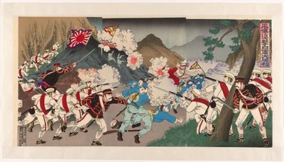 Japanska arméns seger i attacken mot Pyongyang Heijô shingeki nichigun daishôri (titel på objekt) av Watanabe Nobukazu