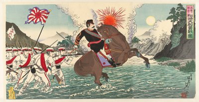 En skildring av kapten Matsuzakis heroiska kamp i slaget vid Songhwan Seikan no eki ni oite Matsuzaki Taii yûsen no zu (titel på objekt) av Watanabe Nobukazu