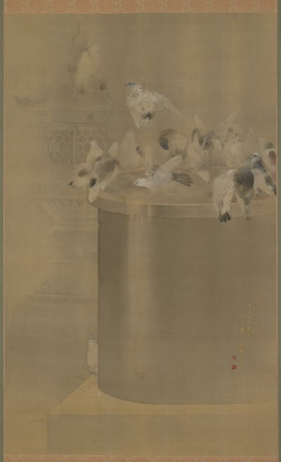 Duvor vid Senjoji (Asakusa Kannon Temple) Meiji Era, 1877 (bläck & färg på siden) av Watanabe Seitei