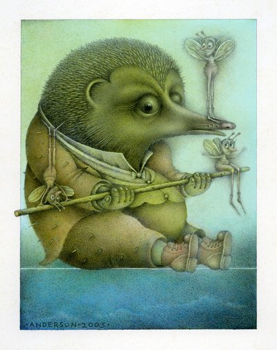 Balancing Hedgehog and Friends, 2003 (blandteknik på kartong) av Wayne Anderson