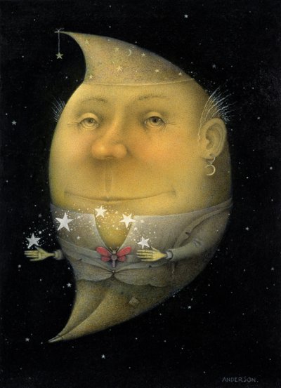Juggling Crescent Moon (blyerts och färgkrita på papper) (par 150068) av Wayne Anderson