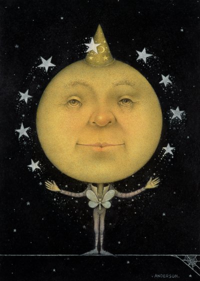 Juggling Full Moon (blyerts och färgkrita på papper) (par 150067) av Wayne Anderson