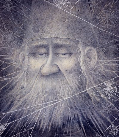 Merlin förvandlad till sten, 2000 (blandteknik) av Wayne Anderson