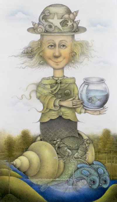 Sjöjungfru (blyerts och färgkrita på papper) (par av 155032) av Wayne Anderson