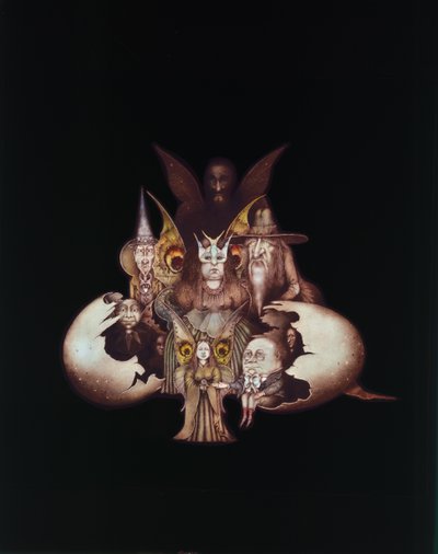 Other World Characters Emerging from Egg eller The Birth of Fairyland (blyerts och färgkrita på papper) av Wayne Anderson