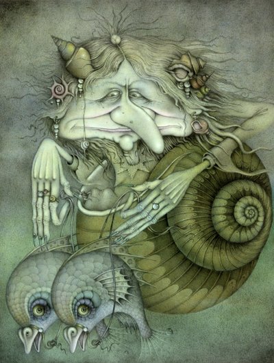 Sea Witch (blyerts och färgkrita på papper) av Wayne Anderson