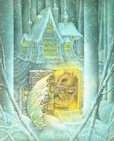 Thumbelina and Mouse in Snow (blyerts och färgkrita på papper) av Wayne Anderson