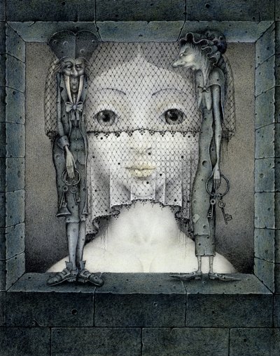 Veil of Sadness (blyerts och färgkrita på papper) av Wayne Anderson