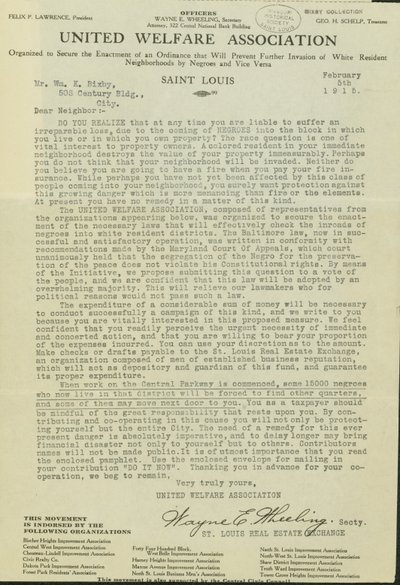 Letter from Wayne E. Wheeling, United Welfare Association, to Dear Neighbor, February 5, 1915 av Wayne E. Wheeling