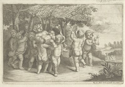 Små pojkar som gör musik och dansar bär en bacchant av Wenceslaus Hollar (rejected attribution)