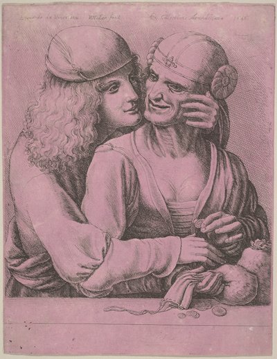 En ung man som smeker en gammal kvinna, 1646. av Wenceslaus Hollar
